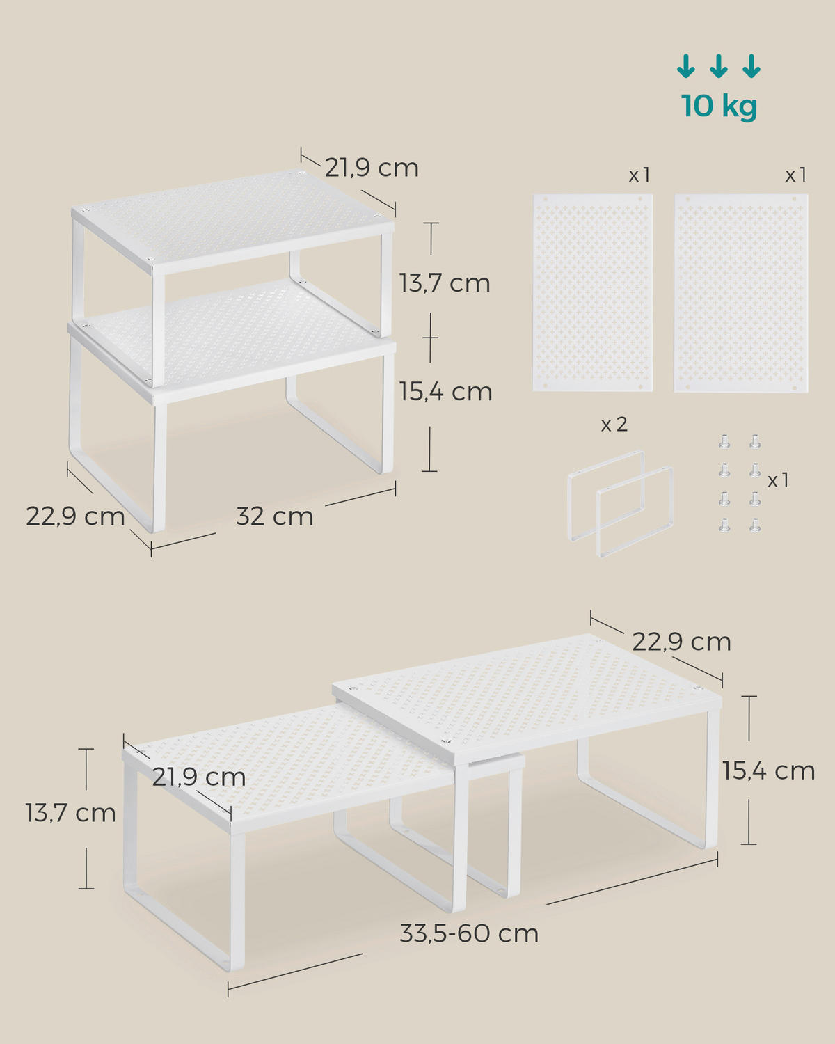 KÜCHENREGAL  - Weiß, Basics, Metall (31,9/15,3/23cm)