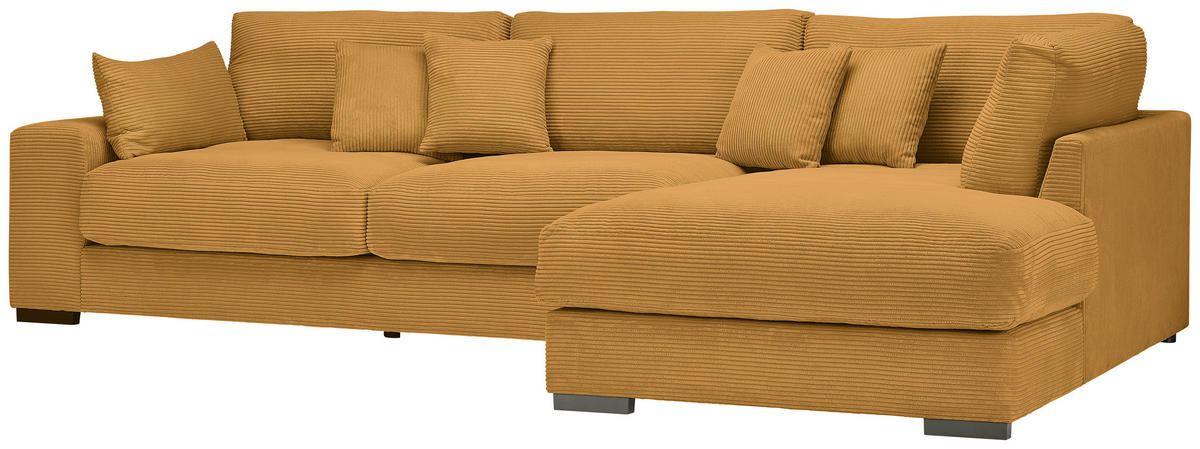 ECKSOFA in Cord Senfgelb  340/205 cm  - Senfgelb/Schwarz, Design, Kunststoff/Textil (340/205cm) - Lomoco
