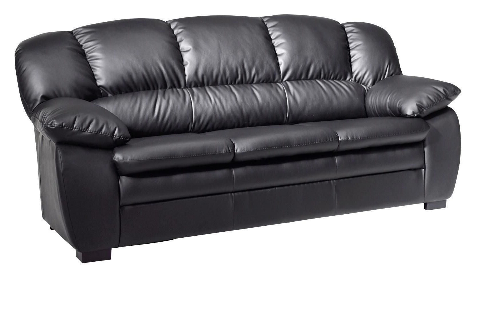 3-SITZER-SOFA Lederlook Schwarz  - Schwarz, KONVENTIONELL, Kunststoff/Textil (177/88/92cm) - MID.YOU