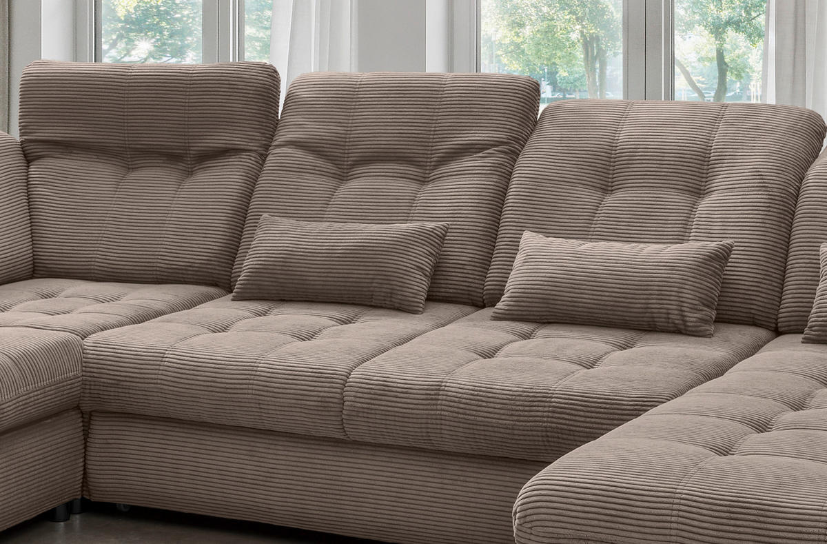 WOHNLANDSCHAFT in Cord Graubraun  - Graubraun/Schwarz, Modern, Textil/Metall (252/387/184cm) - Livetastic