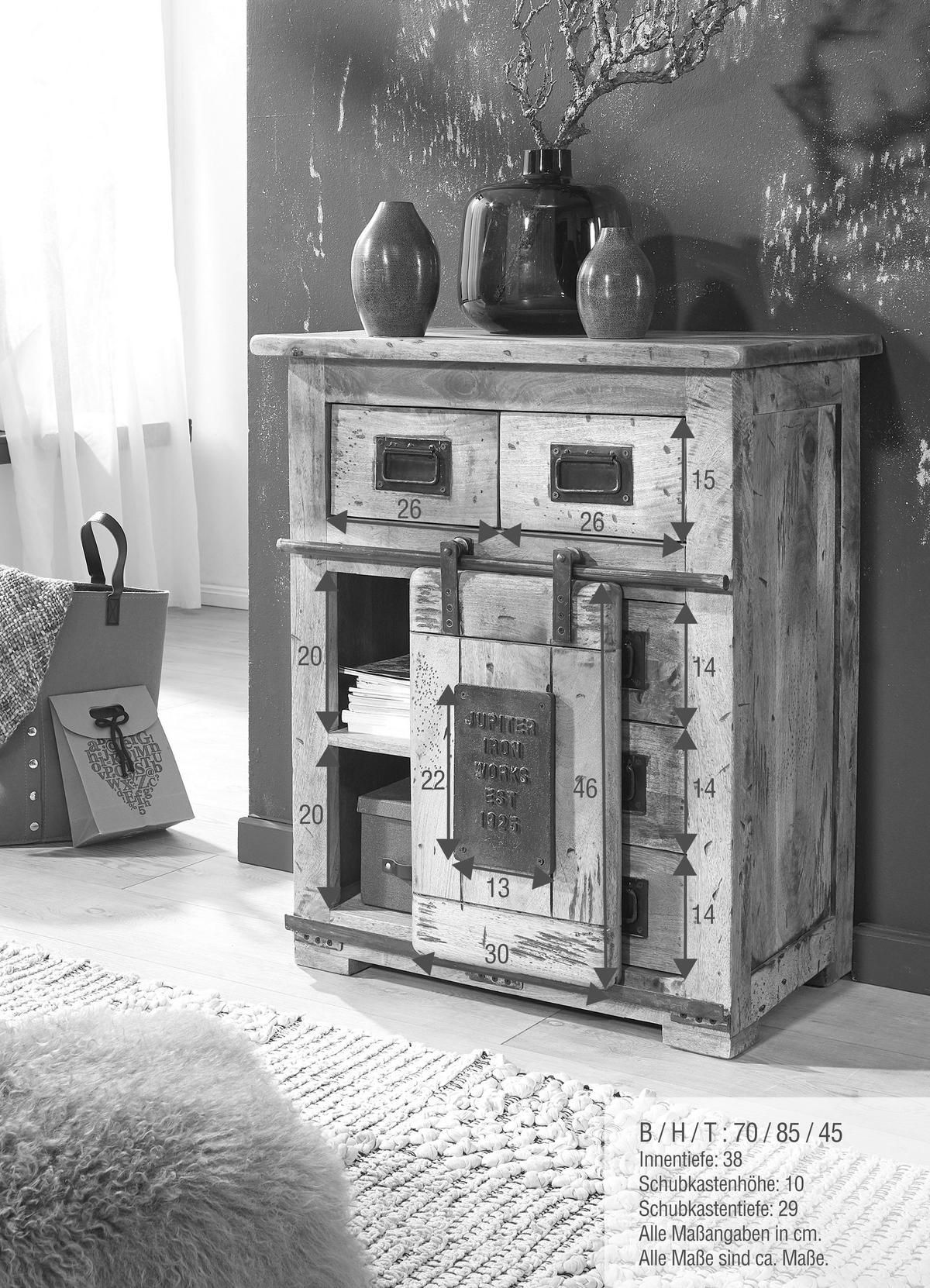 SIDEBOARD  in 70/85/45 cm  - Schwarz/Braun, KONVENTIONELL, Holz/Metall (70/85/45cm) - Livetastic