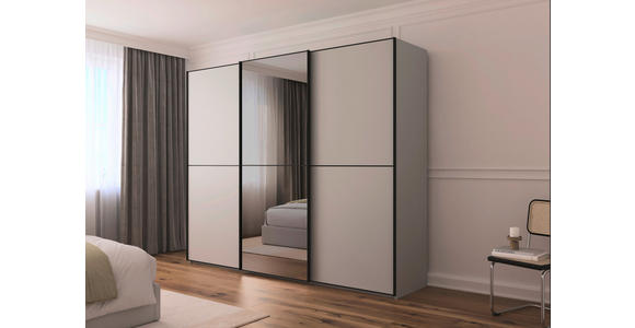 SCHWEBETÜRENSCHRANK  in Grau, Schwarz  - Schwarz/Grau, KONVENTIONELL, Glas/Holzwerkstoff (242/223/68cm) - Novel