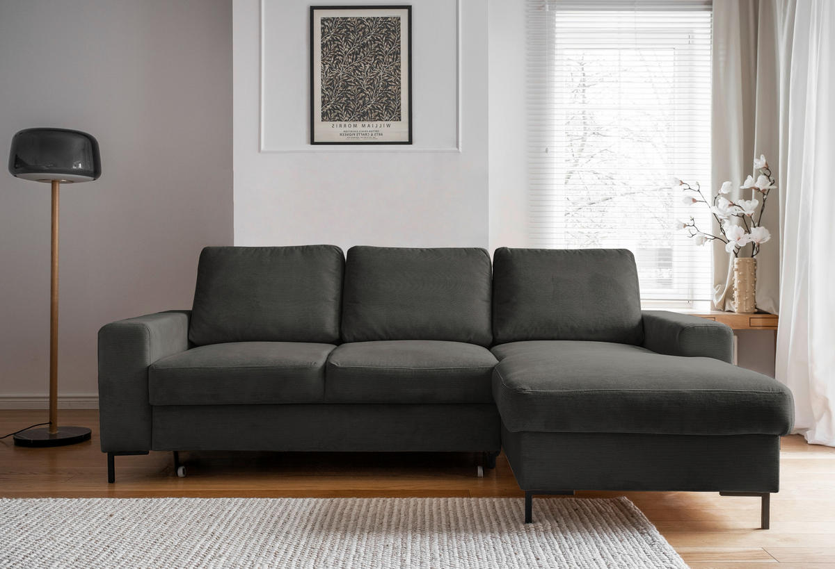 ECKSOFA Grau Cord  - Schwarz/Grau, MODERN, Textil/Metall (236/148cm) - MID.YOU
