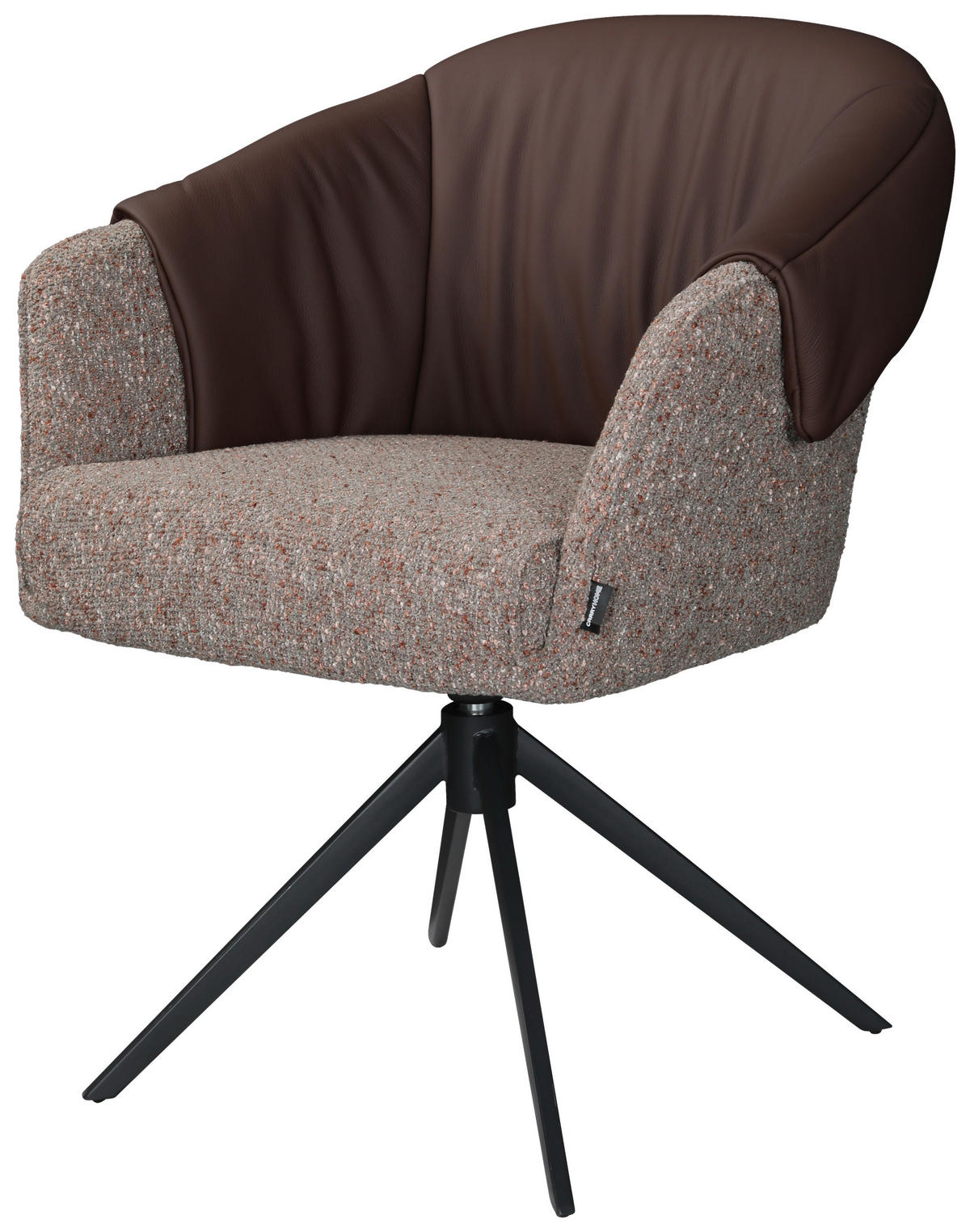 ARMLEHNSTUHL  Sitzfläche 360° drehbar, automatische Rückholfunktion Leinenoptik Echtleder  Braun, Schwarz  - Schwarz/Braun, Design, Leder/Textil (68,5/83/65,5cm) - Carryhome