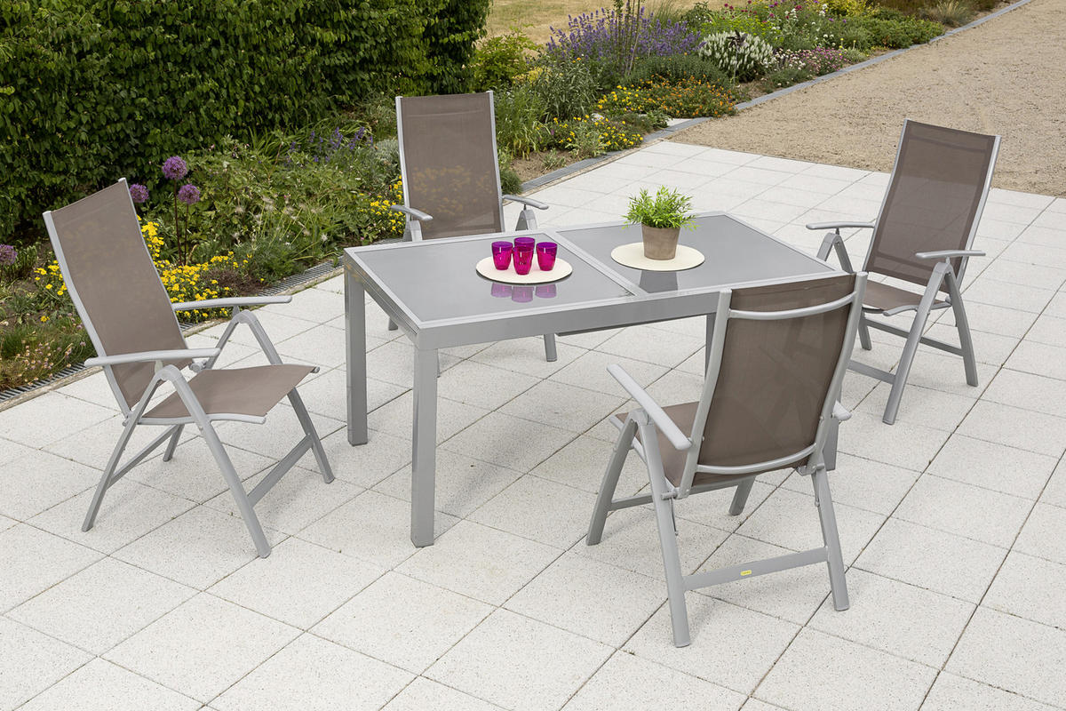 GARTENSET Aluminium  - Taupe/Silberfarben, KONVENTIONELL, Glas/Textil - Gardenson