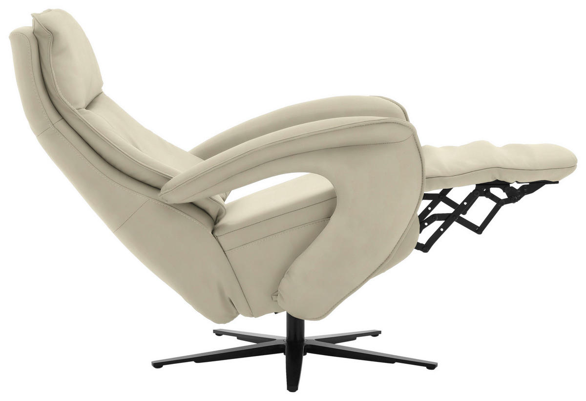 RELAXSESSEL in Leder Creme, Naturfarben  - Creme/Schwarz, Design, Leder/Metall (77/110/87cm) - Valdera