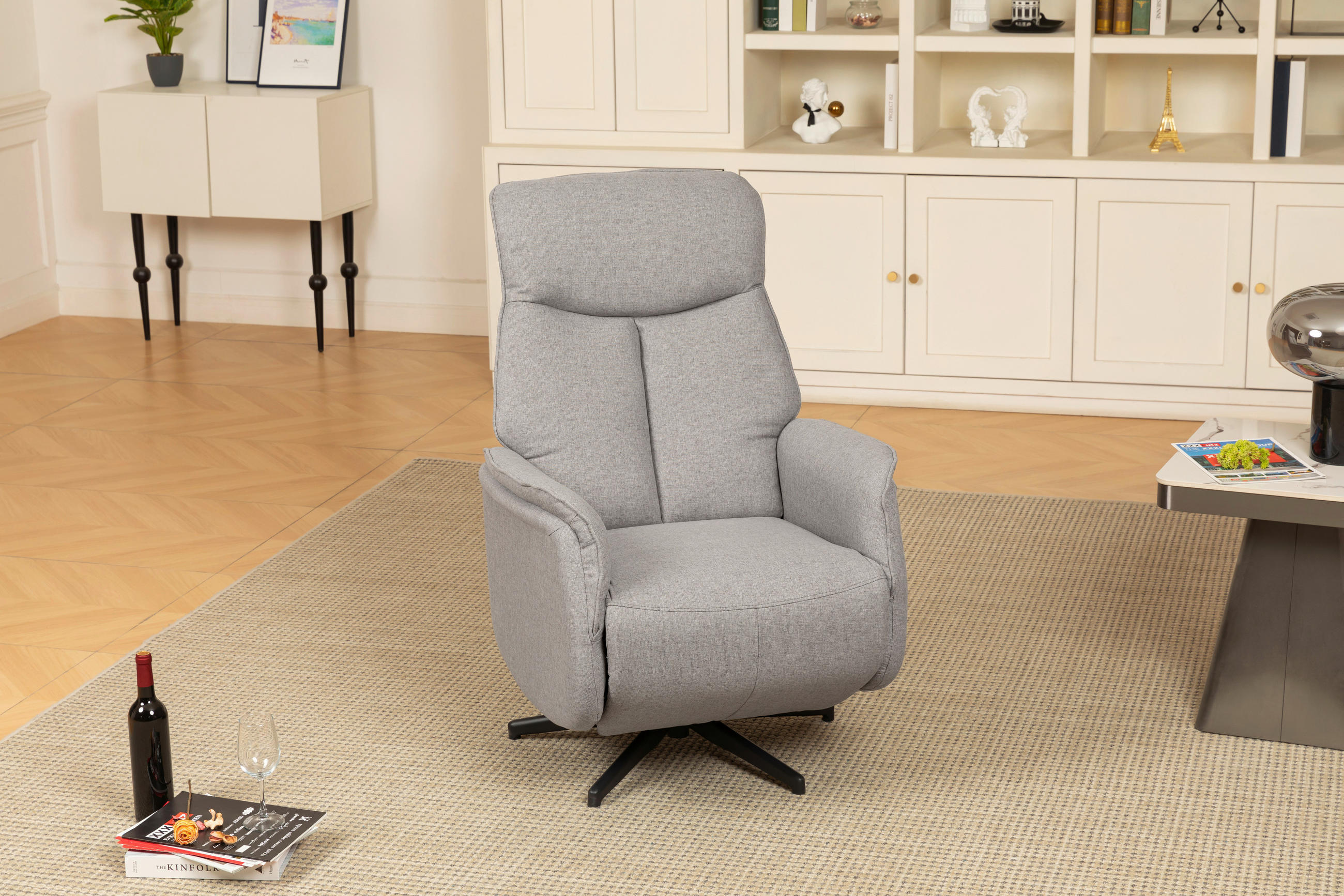 FERNSEHSESSEL  mit Flachgewebe Grau  - Schwarz/Grau, Design, Textil/Metall (71/105/85cm) - MID.YOU