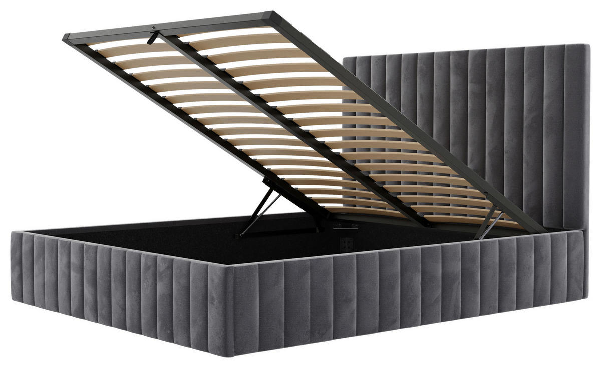 POLSTERBETT Bettkasten, Lattenrost 160/200 cm  in Anthrazit  - Anthrazit/Schwarz, Design, Holz/Textil (160/200cm) - Boxxx