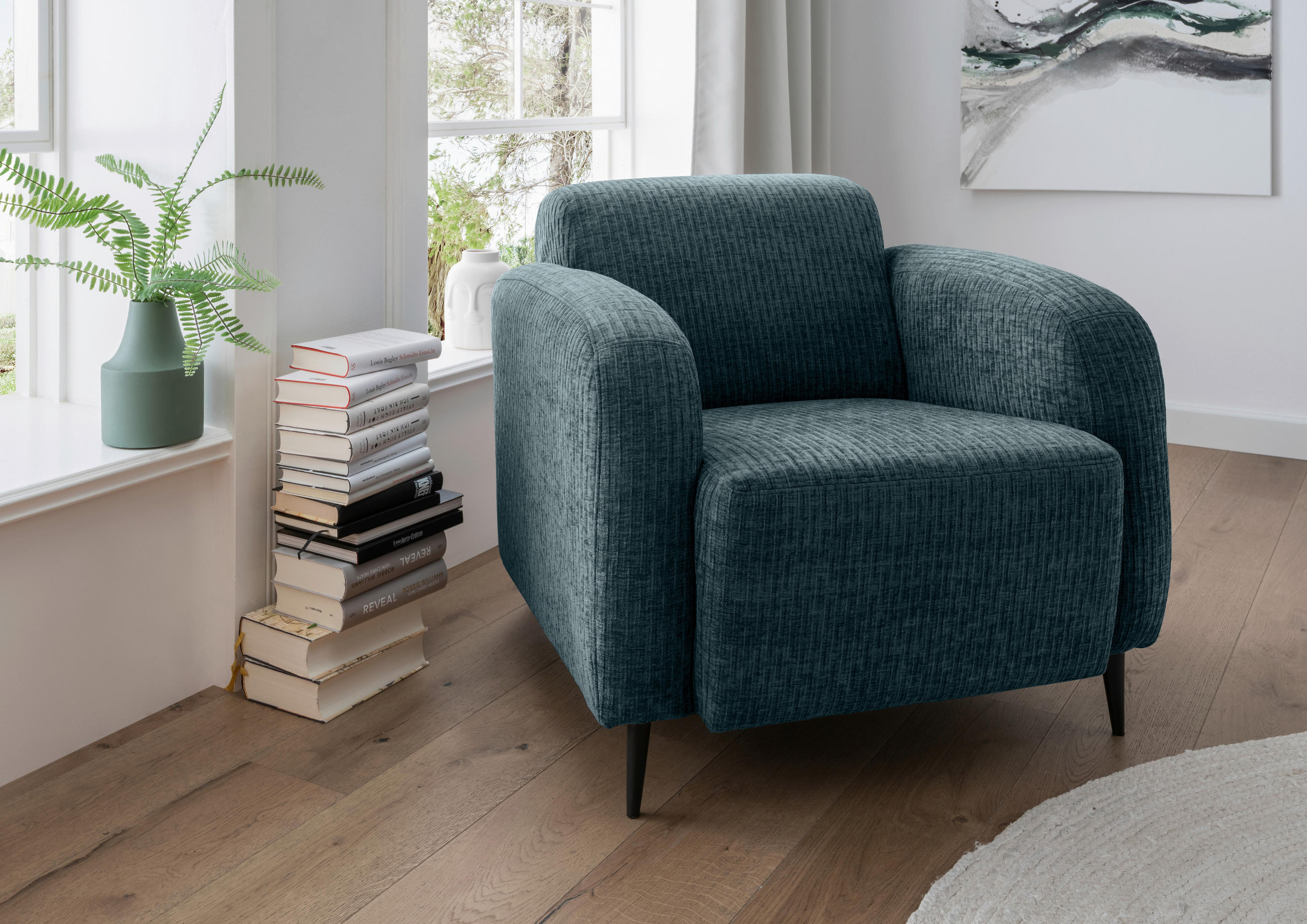 SESSEL in Velours Blau  - Blau/Schwarz, Modern, Textil/Metall (85/76/90cm) - Livetastic