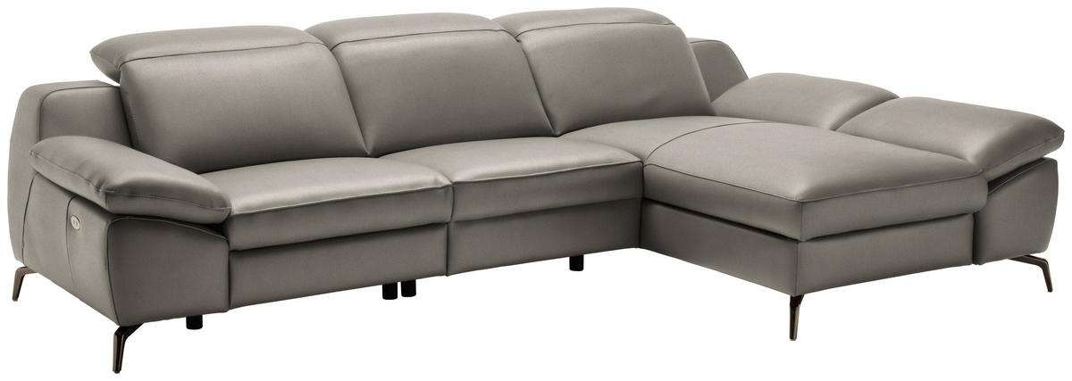 ECKSOFA in Echtleder Graubraun  286/183 cm  - Graubraun/Schwarz, Design, Leder/Metall (286/183cm) - Celina Home