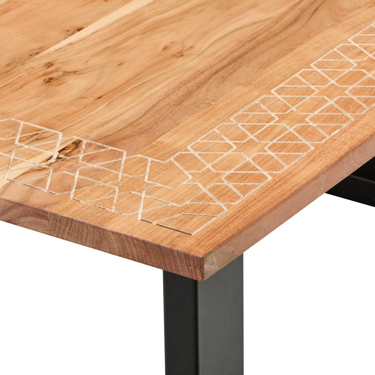 COUCHTISCH Akazie Hartholz rechteckig Schwarz, Akaziefarben  - Schwarz/Akaziefarben, Natur, Holz/Metall (110/70/45cm) - Livetastic
