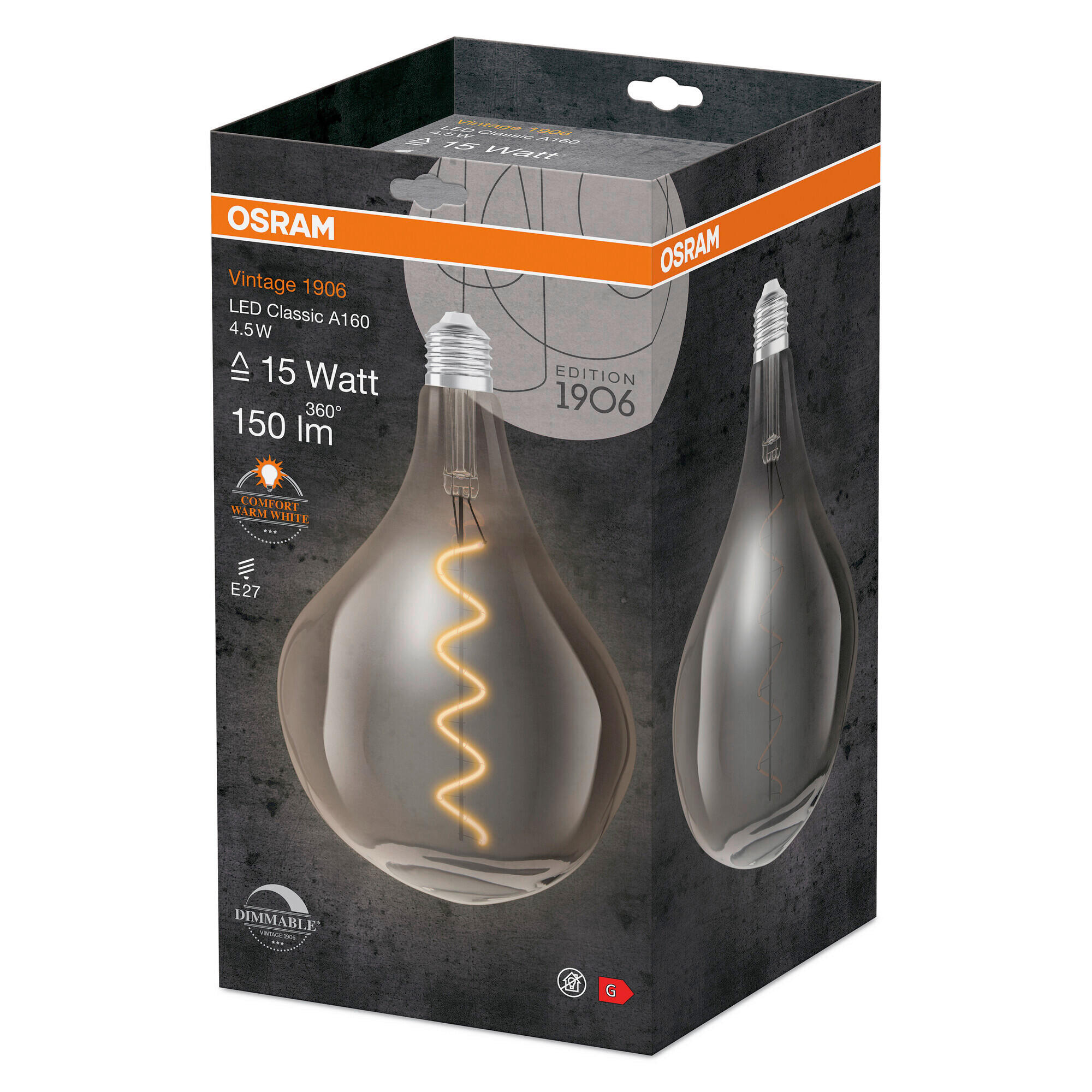 LED-LEUCHTMITTEL   E27 4,5 W  - Hellgrau, Basics, Glas (16,5/27cm) - Osram