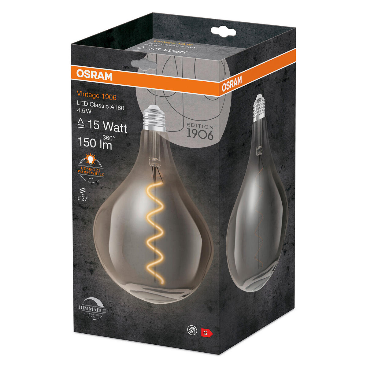LED-LEUCHTMITTEL   E27 4,5 W  - Hellgrau, Basics, Glas (16,5/27cm) - Osram