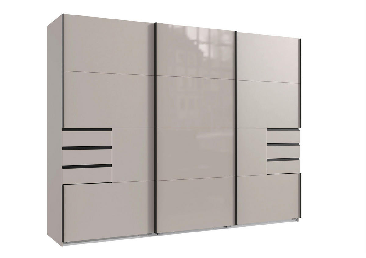 Dulap Cu Uși Culisante, bej, grej - grej/bej, Modern, sticlă/metal (270/208/64cm) - Novel