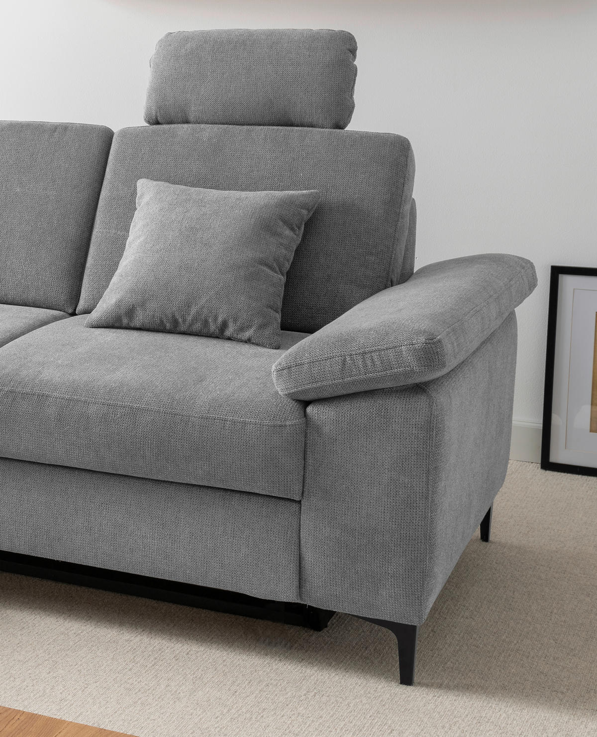 ECKSOFA Chenille Grau  - Schwarz/Grau, Konventionell, Textil/Metall (151/245cm) - Livetastic