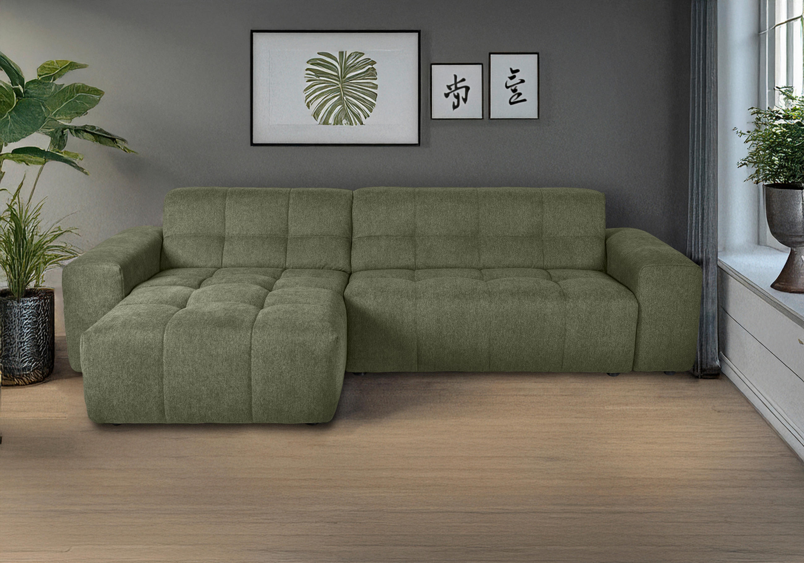 ECKSOFA Dunkelgrün Webstoff  - Dunkelgrün/Schwarz, KONVENTIONELL, Kunststoff/Textil (301/160cm) - Carryhome