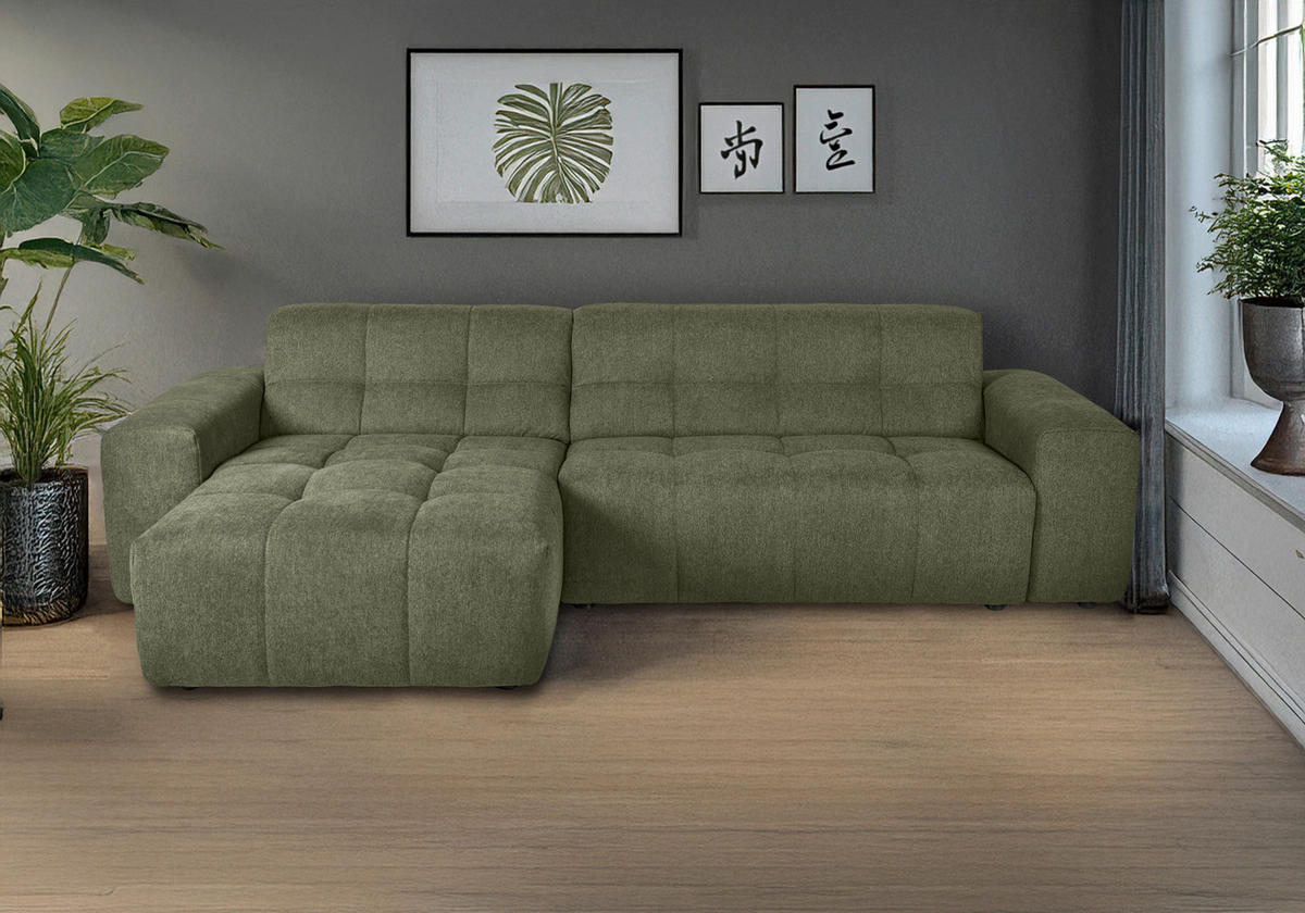 ECKSOFA Dunkelgrün Webstoff  - Dunkelgrün/Schwarz, KONVENTIONELL, Kunststoff/Textil (295/157cm) - Carryhome
