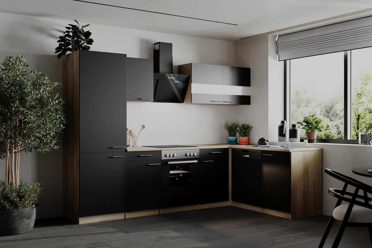 HÖRNKÖK  i svart  - stålfärgad/svart, Basics, metall/trämaterial (280cm) - Respekta