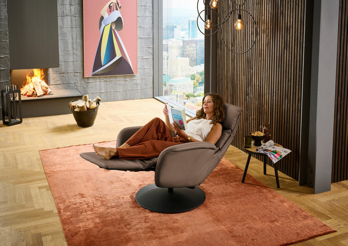 RELAXSESSEL in Leder Graubraun  - Graubraun/Schwarz, Design, Leder/Metall (76/108/86cm) - Dieter Knoll