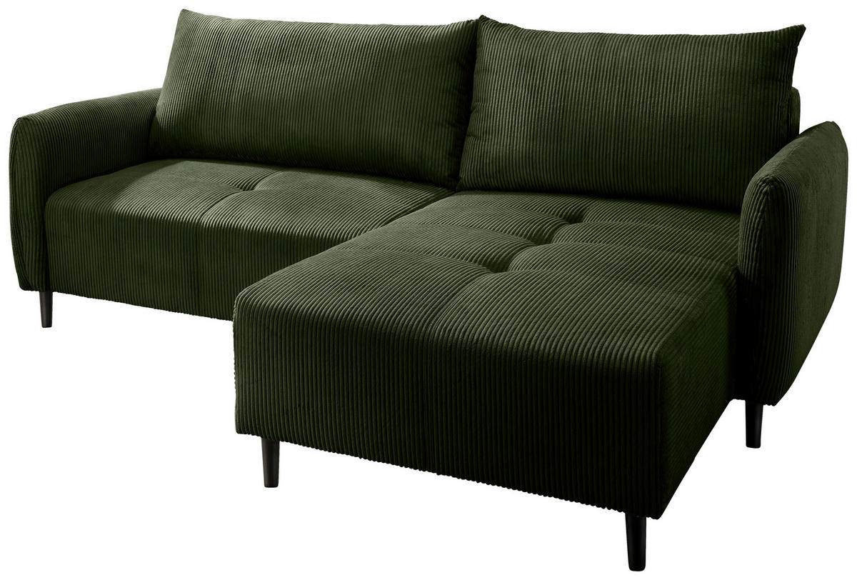 ECKSOFA in Cord Dunkelgrün  - Dunkelgrün/Schwarz, Basics, Holz/Textil (238/174cm) - Livetastic