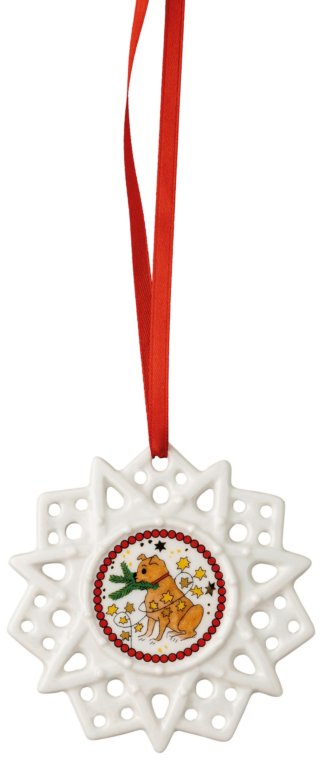 Schmuckstern Hund 2024 7,8 cm Weihnachtsleuchten 2024  - Multicolor/Weiß, MODERN, Keramik (7,8cm) - Hutschenreuther