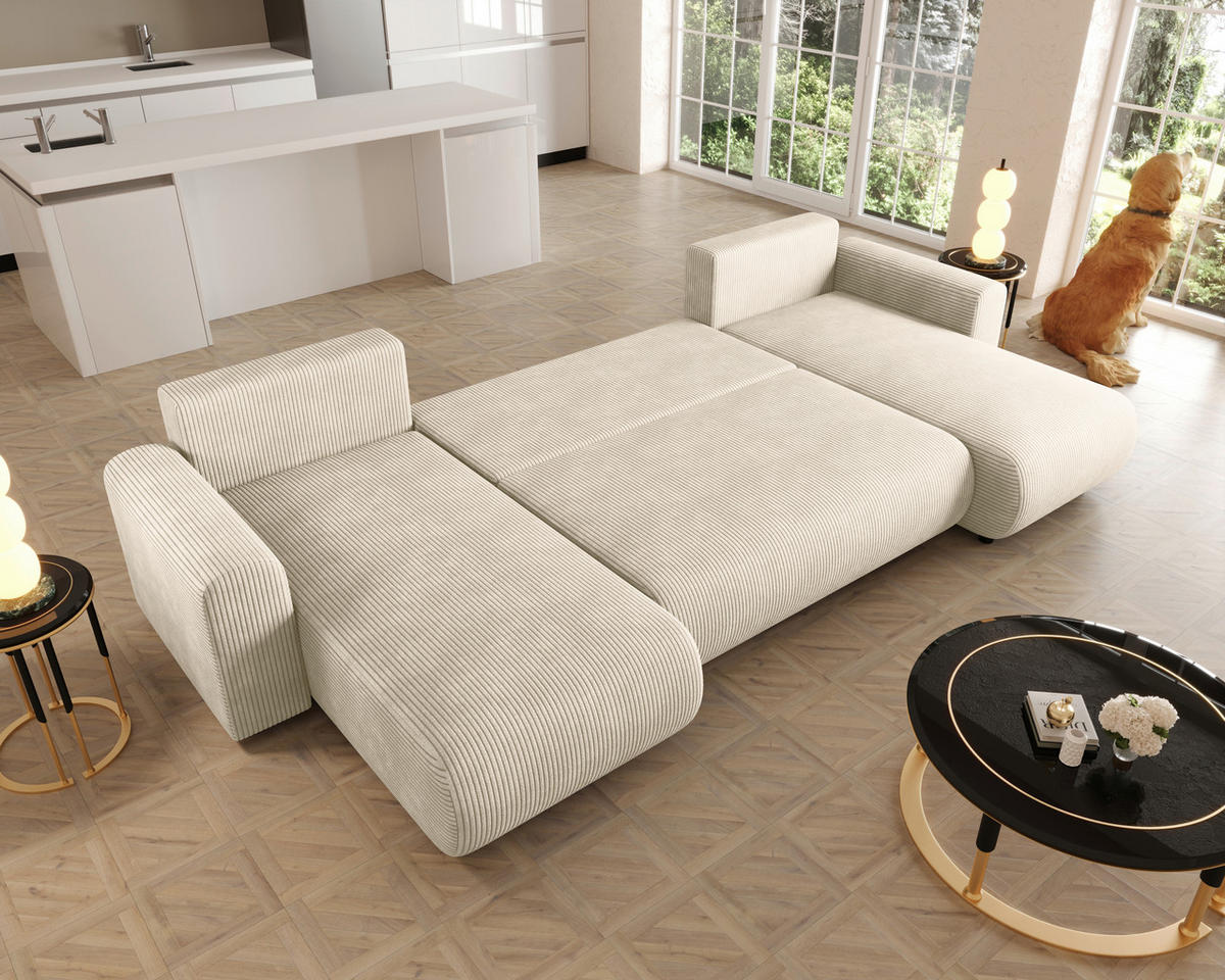 WOHNLANDSCHAFT  in Cord Creme  - Creme/Schwarz, KONVENTIONELL, Textil (152/318/152cm) - Xora
