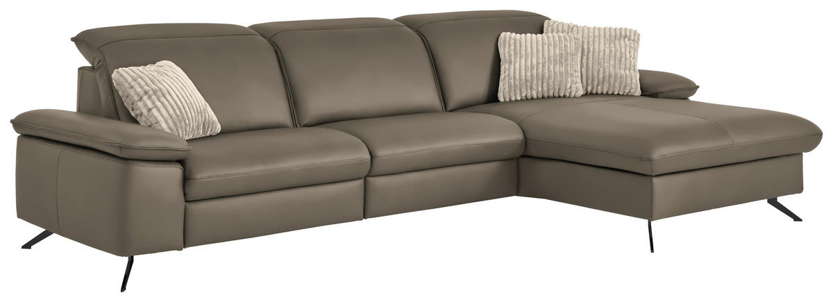 ECKSOFA  Echtleder Greige  - Greige/Schwarz, Design, Leder/Metall (307/169cm) - Beldomo Premium