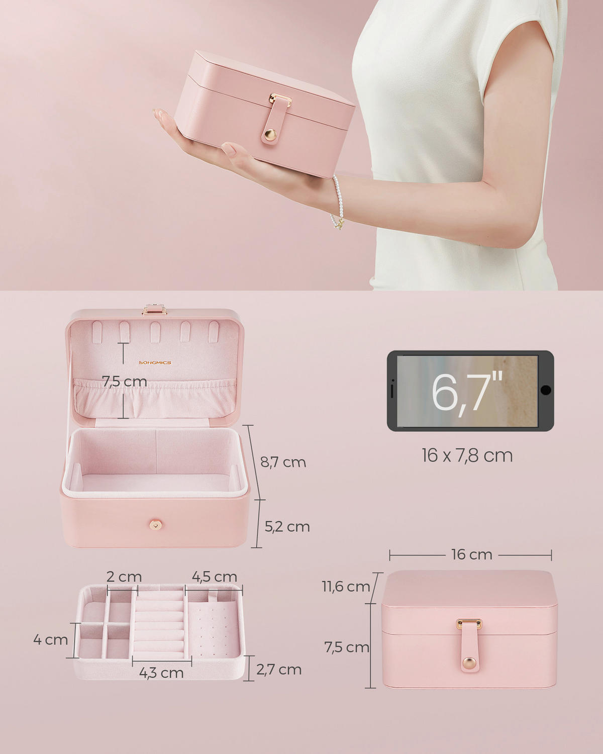 SCHMUCKKÄSTCHEN - Rosa, Trend, Kunststoff/Textil (16/8/11cm) - Boxxx