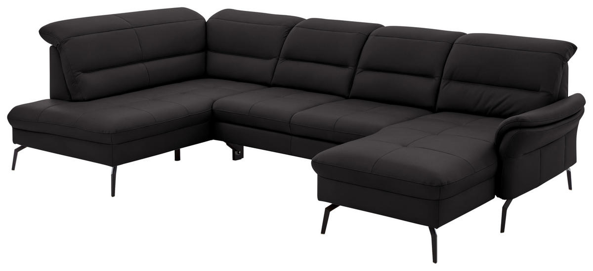 WOHNLANDSCHAFT in Echtleder Schwarz  - Schwarz, Design, Leder/Metall (206/336/181cm) - Beldomo Speed