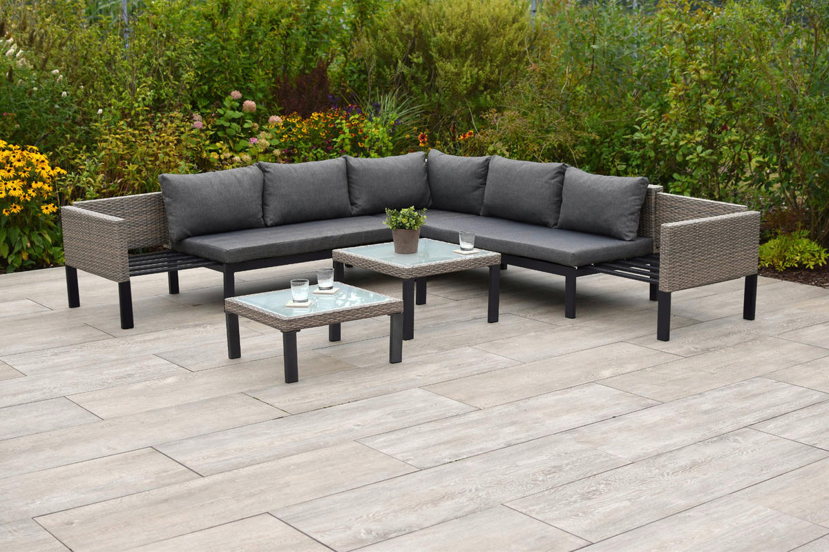 LOUNGEGARNITUR  200/200 cm  Aluminium  - Beige, MODERN, Glas/Kunststoff (200/200cm) - Gardenson