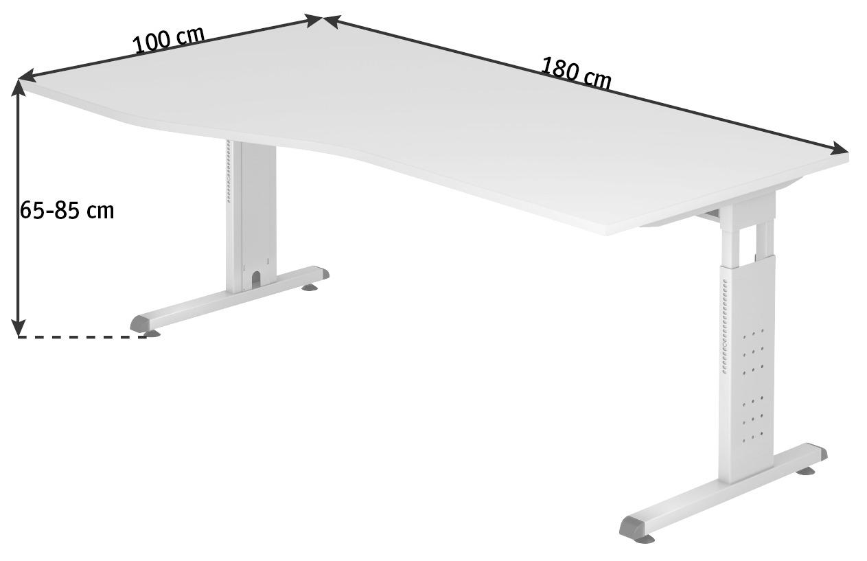 SCHREIBTISCH höhenverstellbar  - Silberfarben/Grau, KONVENTIONELL, Holzwerkstoff/Metall (180/100/65-85cm) - Venda
