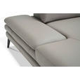 ECKSOFA in Echtleder Graubraun  - Graubraun/Schwarz, Design, Leder/Metall (288/184cm) - Novel