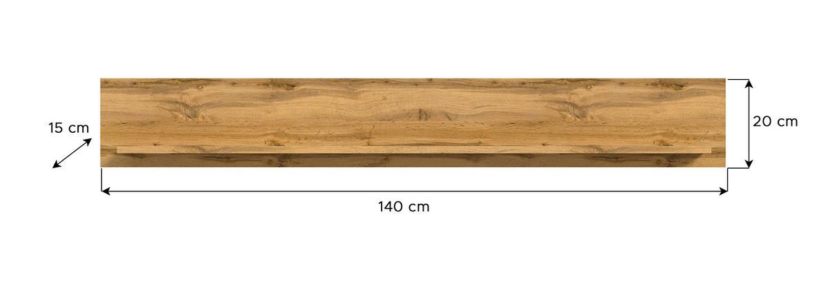WANDBOARD in 140/20/15 cm Eiche Wotan  - Eiche Wotan, Design, Holzwerkstoff (140/20/15cm) - MID.YOU