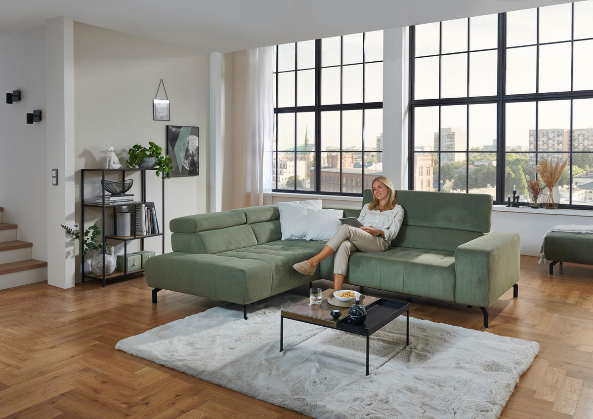 ECKSOFA Waldgrün Cord  - Waldgrün/Schwarz, Design, Textil/Metall (214/261cm) - Beldomo Style