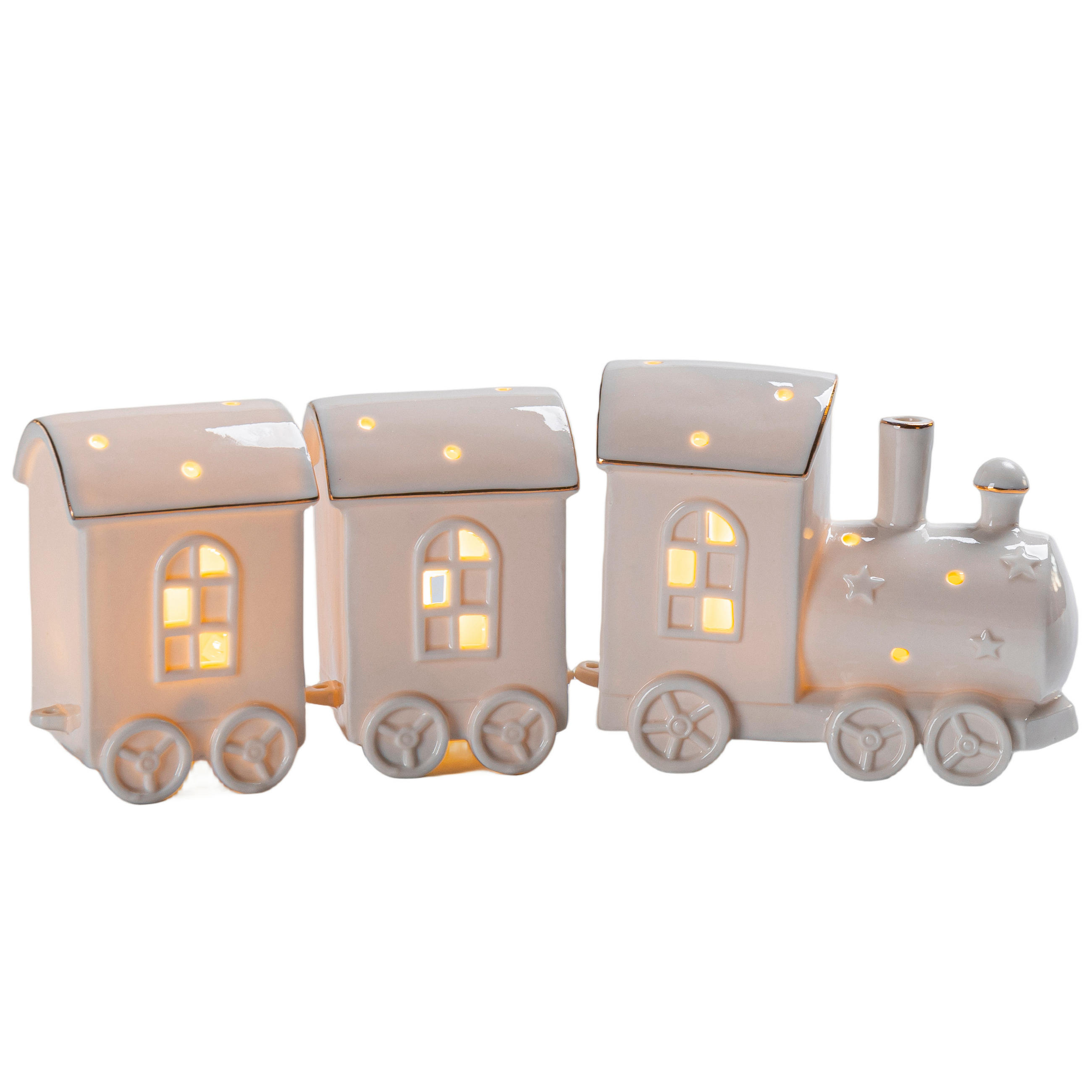 DEKOZUG  - Goldfarben/Weiß, LIFESTYLE, Keramik (34,5/7,5/13,2cm) - X-Mas