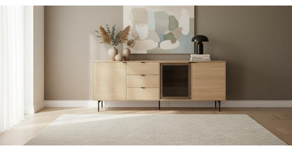 SIDEBOARD  200/80/40 cm 3 Schublade(n)  - Eichefarben/Schwarz, KONVENTIONELL, Glas/Holzwerkstoff (200/80/40cm) - Xora