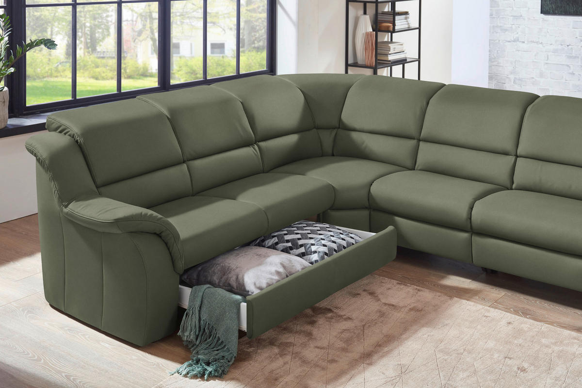 ECKSOFA  in Echtleder Schilfgrün  260/324 cm  - Schilfgrün/Schwarz, KONVENTIONELL, Leder/Kunststoff (260/324cm) - Cantus