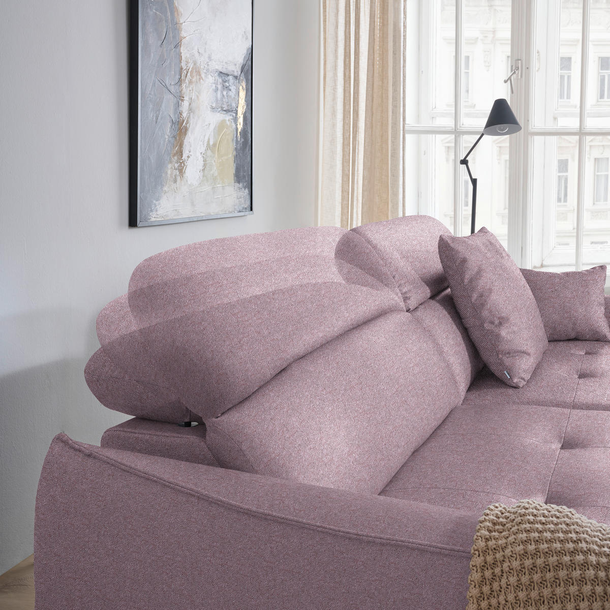 ECKSOFA Flachgewebe Altrosa  - Schwarz/Altrosa, Design, Textil/Metall (175/246cm) - Celina