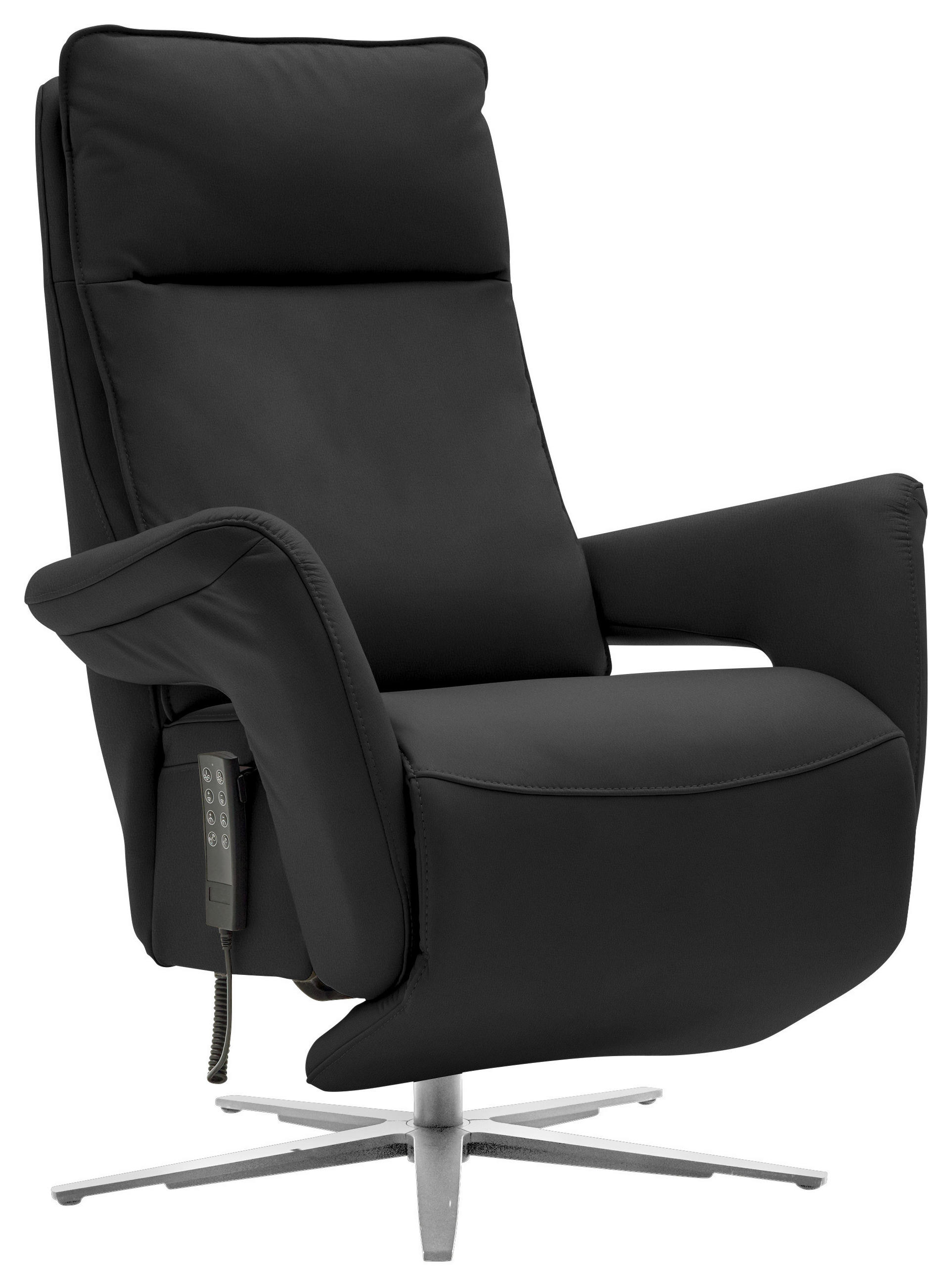 RELAXSESSEL in Leder Schwarz  - Edelstahlfarben/Schwarz, Design, Leder/Metall (79-83/116/87-176cm) - Valdera