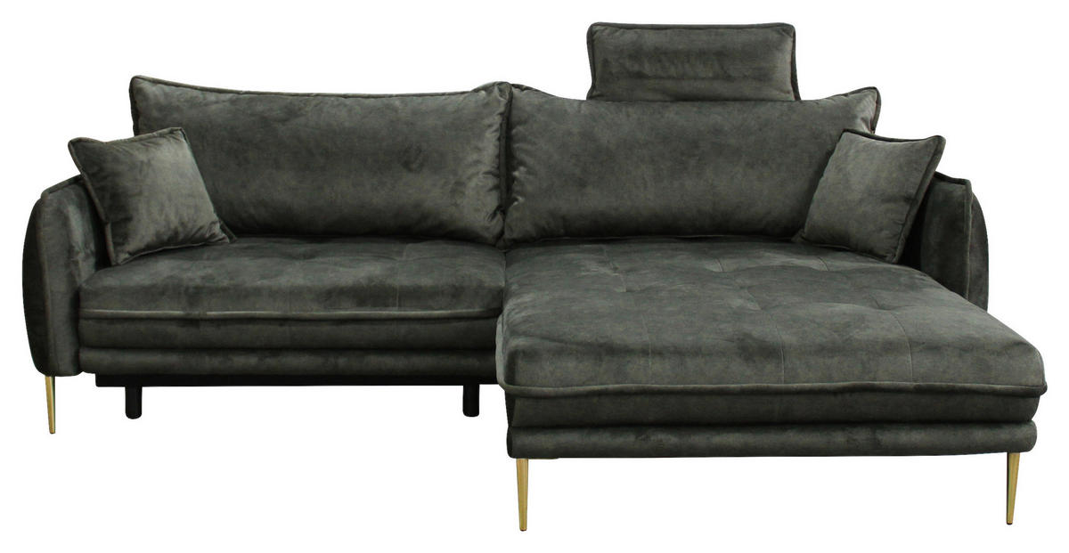 ECKSOFA Grün Velours  - Goldfarben/Grün, Design, Textil/Metall (264/196cm) - MID.YOU