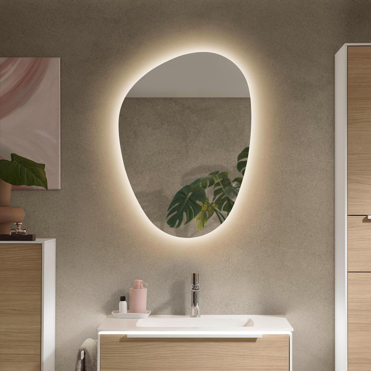 BADEZIMMER 3-teilig  in 80,5 cm  - Eichefarben/Weiß, Design, Holzwerkstoff/Stein (80,5cm) - Musterring