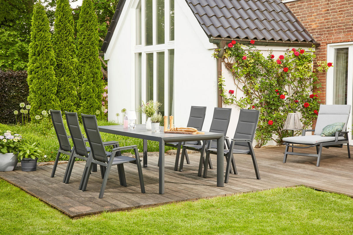 GARTENTISCH 220/100/74 cm Metall, Keramik rechteckig  - Anthrazit/Graubraun, Basics, Keramik/Metall (220/100/74cm) - Siena Garden