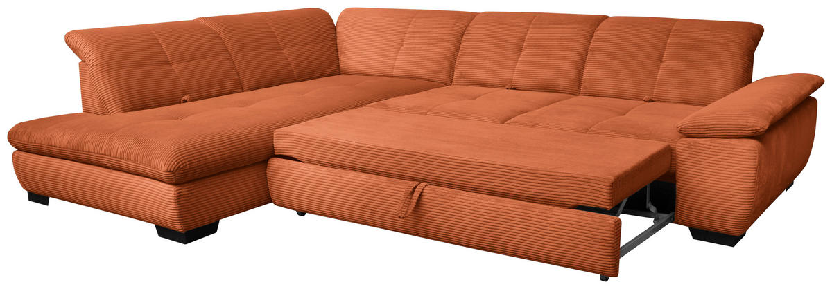 ECKSOFA in Cord Rostfarben  - Rostfarben/Schwarz, Design, Textil/Metall (242/313cm) - Xora