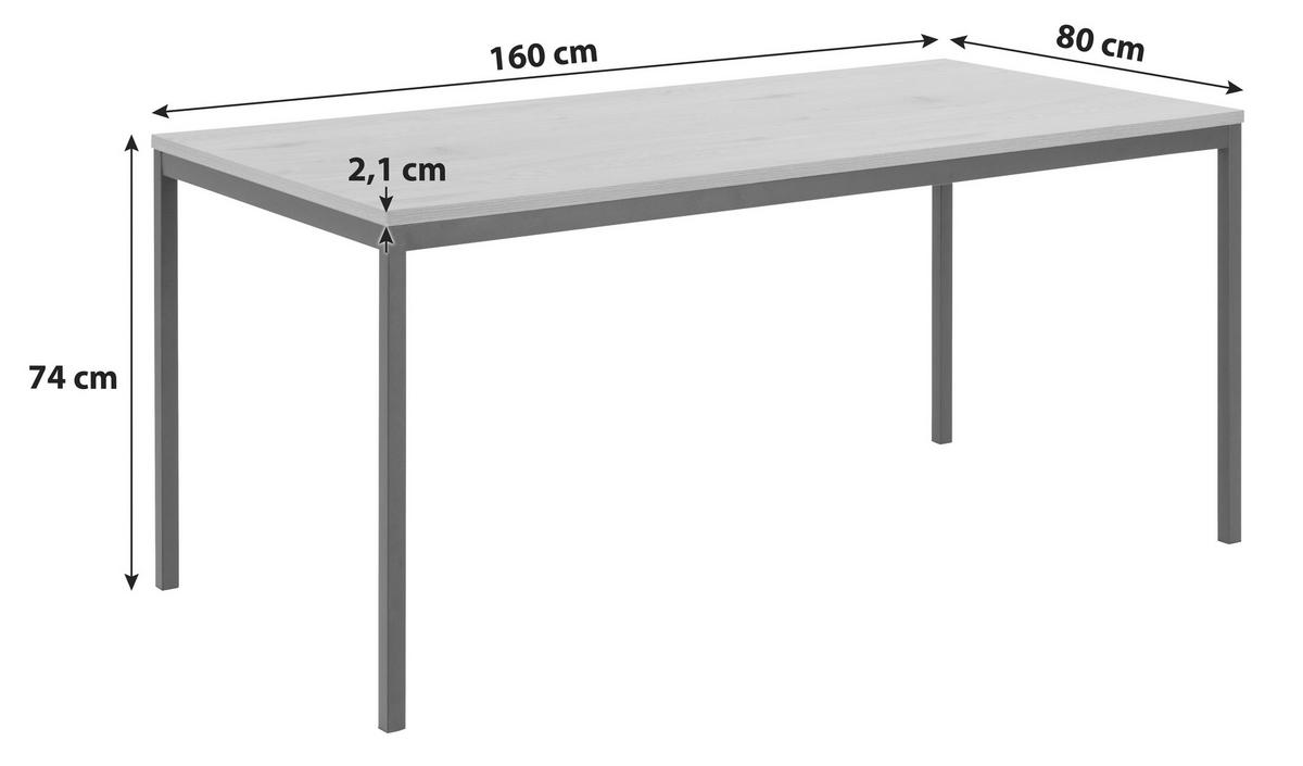 JÍDELNÍ STŮL, černá, barvy dubu, 160/74/80 cm - černá/barvy dubu, Konvenční, kov/kompozitní dřevo (160/74/80cm) - MID.YOU