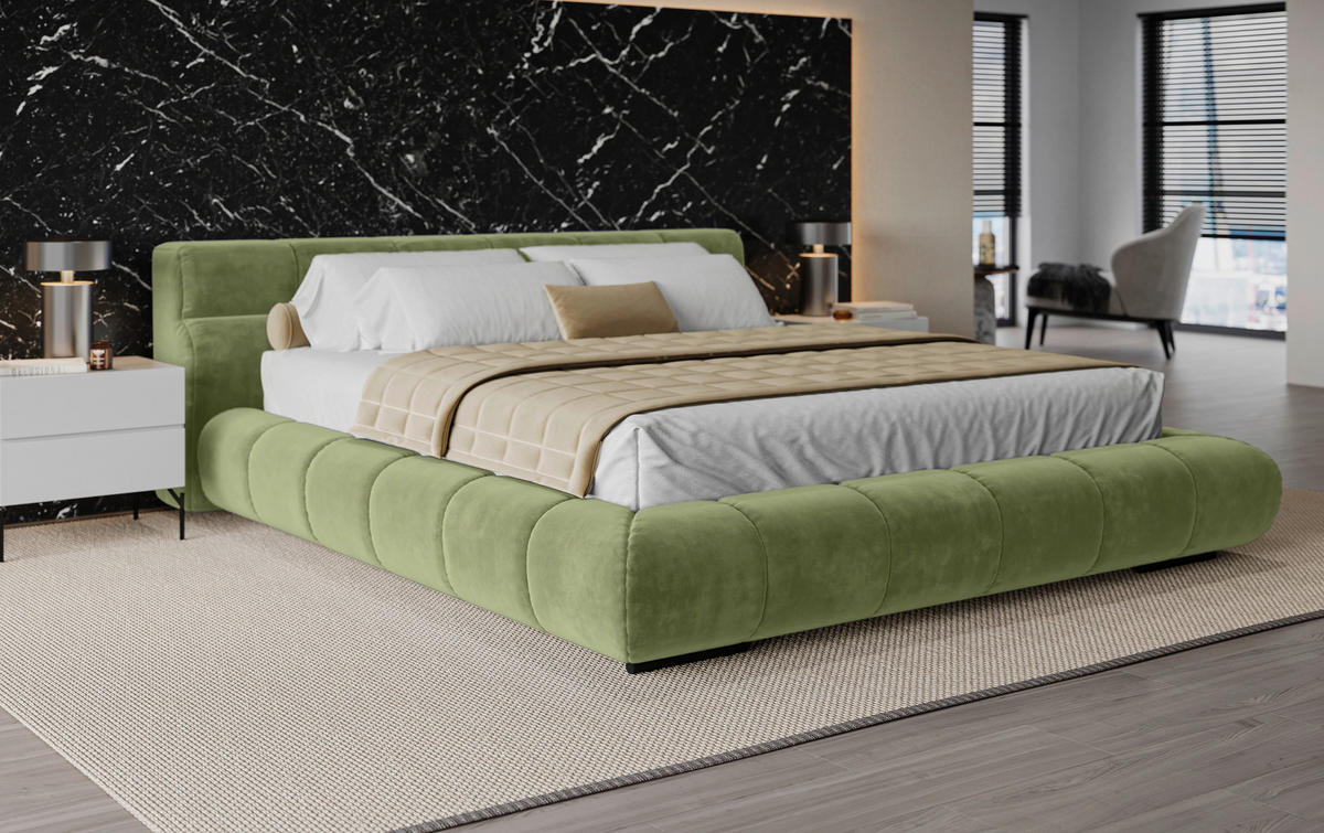 POLSTERBETT 200/200 cm,  in Grasgrün,  - Schwarz/Grasgrün, Design, Textil/Metall (200/200cm) - Belluti