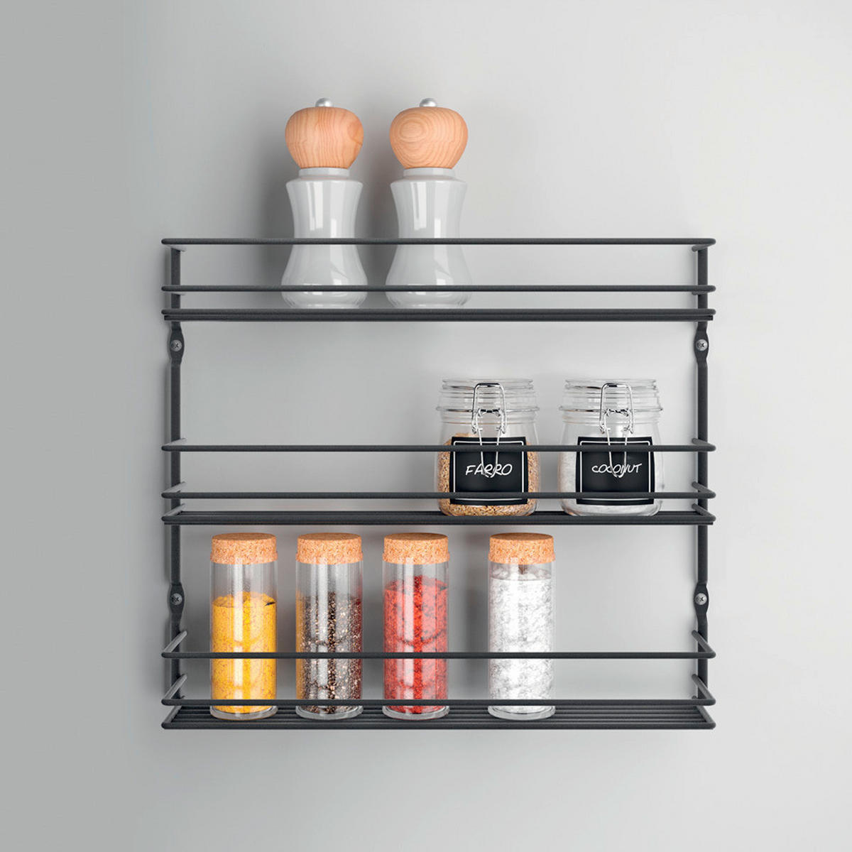 GEWÜRZREGAL - Schwarz, Basics, Metall (36/32/8cm) - Metaltex