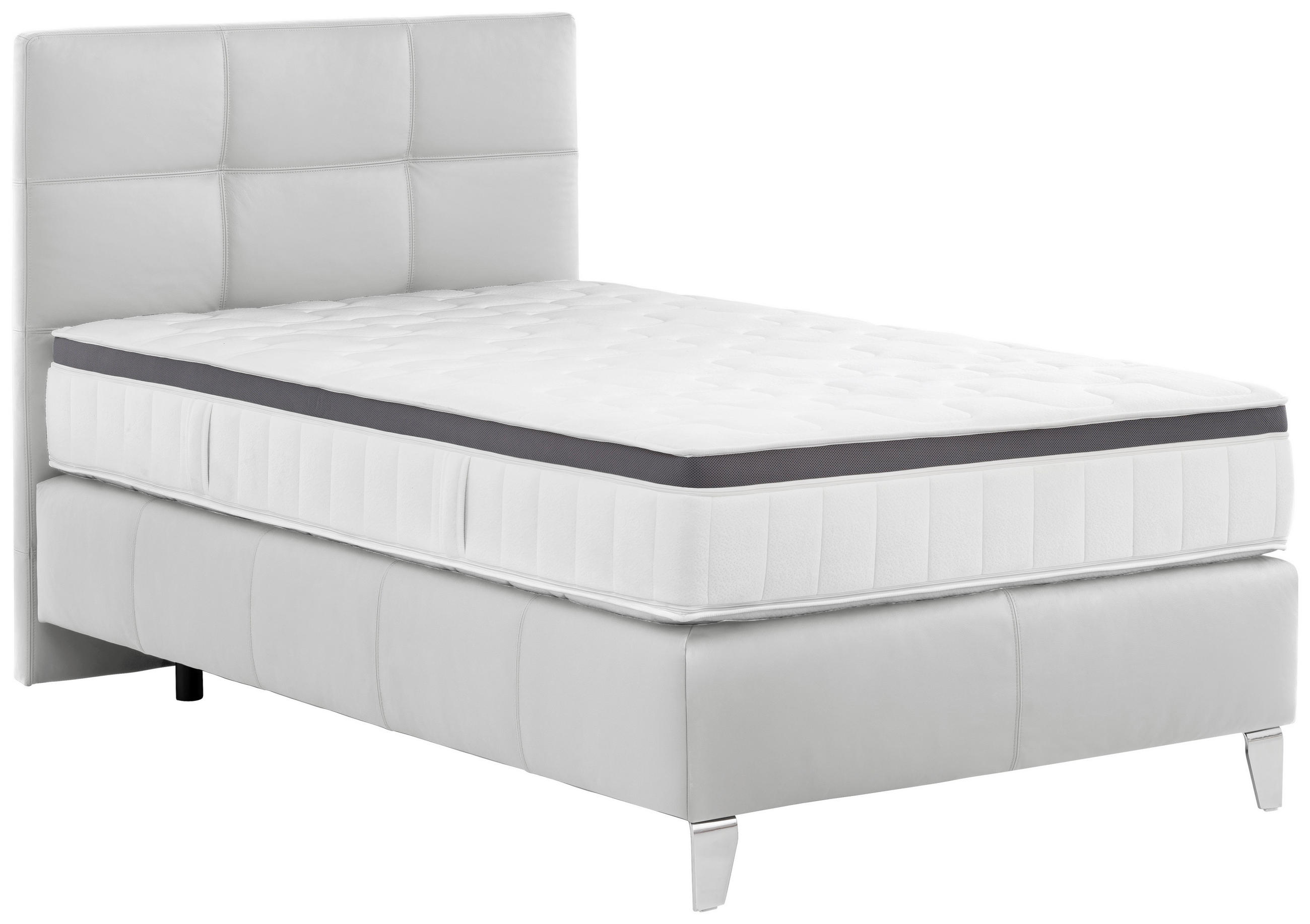 BOXSPRINGBETT 140/200 cm,  in Weiss, Matratze, Topper, H3 = fest  - Chromfarben/Weiss, Konventionell, Leder/Textil (140/200cm) - Novel