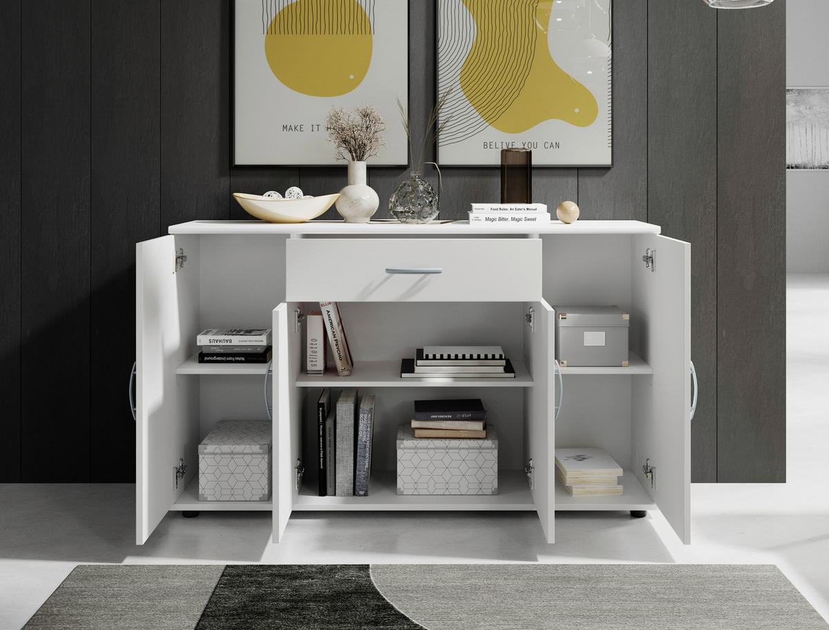 KOMODA  118/70/30 cm  bela  - bela/srebrna, Konvencionalno, pločasti materijal/plastika (118/70/30cm) - Carryhome