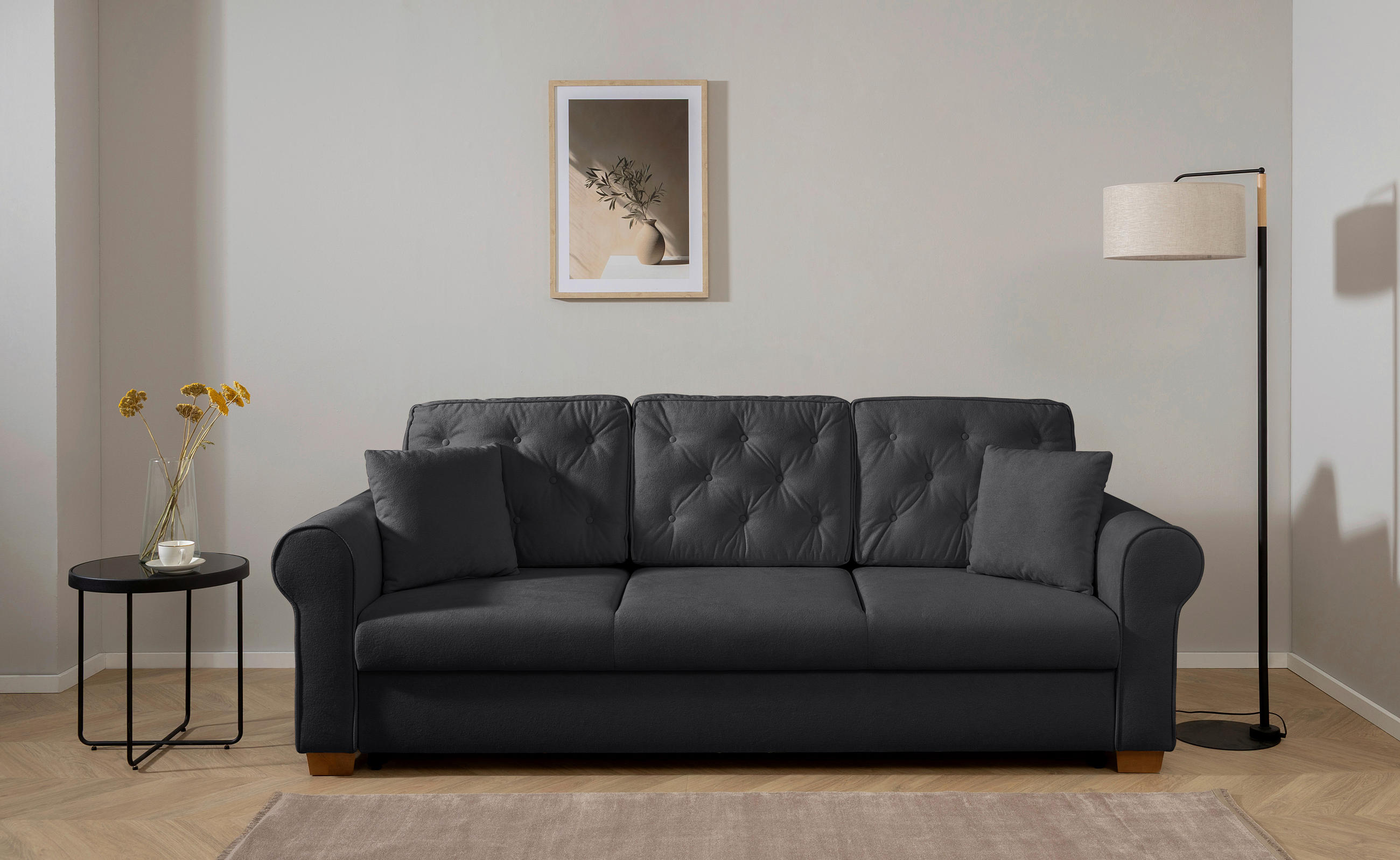 SCHLAFSOFA in Bouclé Anthrazit  - Anthrazit/Buchefarben, Design, Holz/Textil (240/94/98cm) - MID.YOU