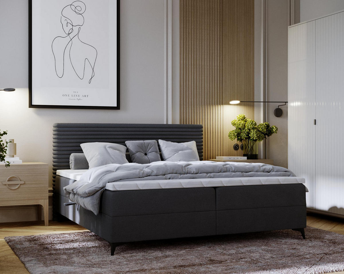 BOXBETT 160/200 cm  in Dunkelgrau  - Dunkelgrau/Schwarz, Design, Holz/Holzwerkstoff (160/200cm) - Xora